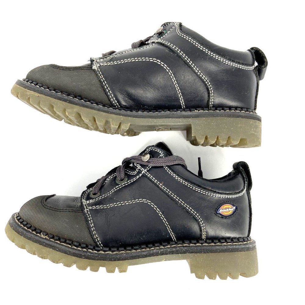 VTG Dickies Leather Lug Sole Shoes Black Womens Size 7 Genuine Grunge Speed Lace - Picture 9 of 16